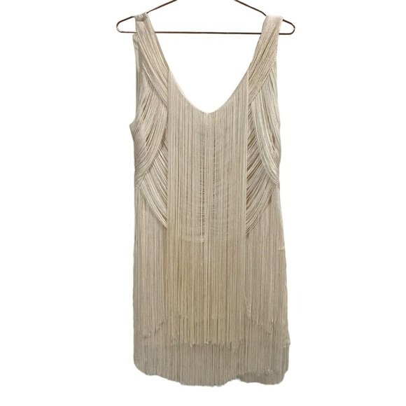 HAUTE HIPPIE Off White Swan Fringe Dress Size Large VGUC - Picture 6 of 11